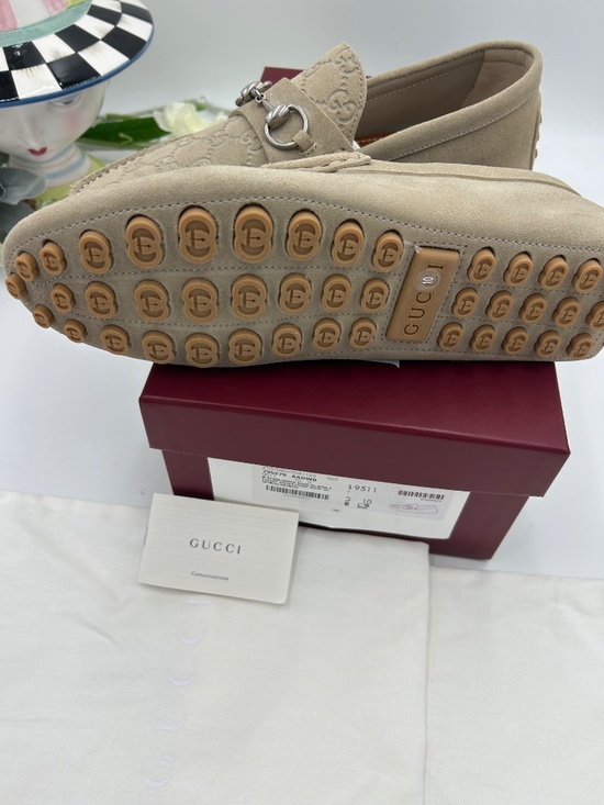 ***************Gucci Men’s GG Embossed Suede Driver Loafers Size 10/fits 10.5 US main image 4